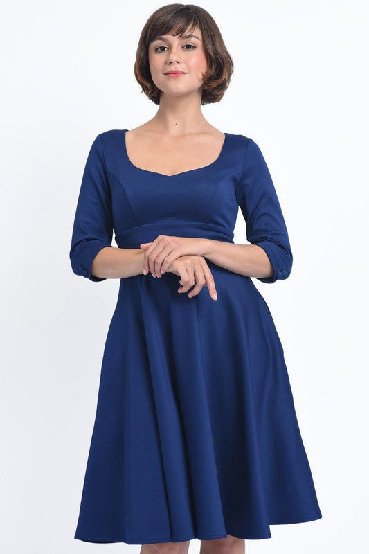 Debra Long Sleeves Stretchy Dress in Navy