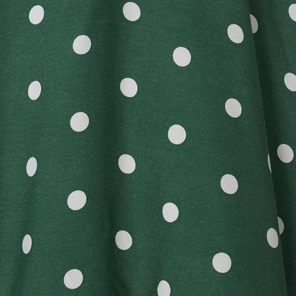 Janice V-Neck Flared Tea Dress in Green Polka Dot Print