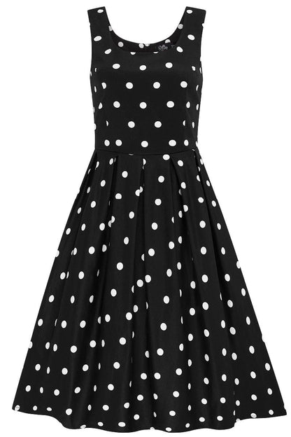 Amanda Scoop Neck 1.7cm Polka Dot Swing Dress in Black & White