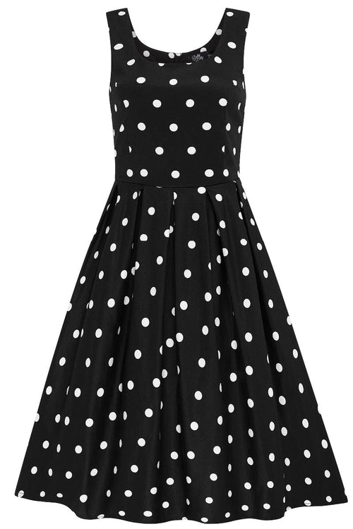 Amanda Scoop Neck 1.7cm Polka Dot Swing Dress in Black & White