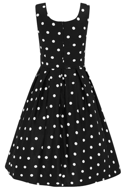 Amanda Scoop Neck 1.7cm Polka Dot Swing Dress in Black & White