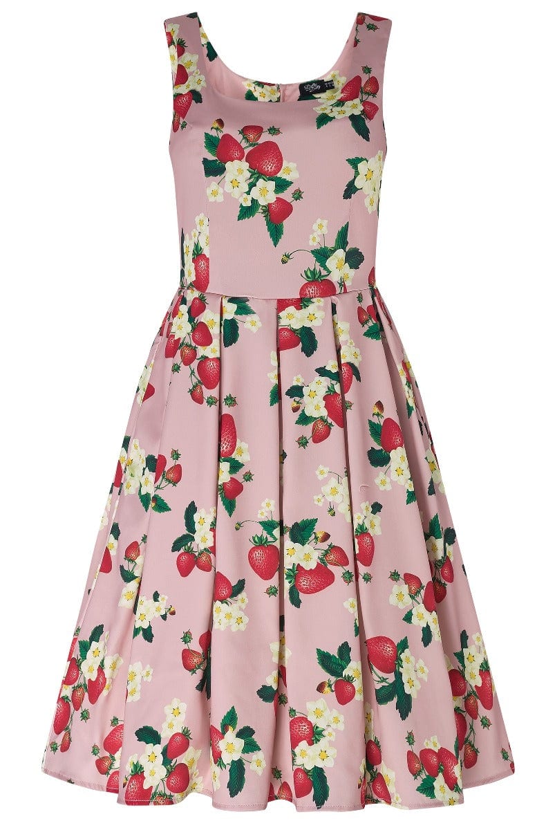 Amanda Pink Strawberry Fruit Floral Print Dress