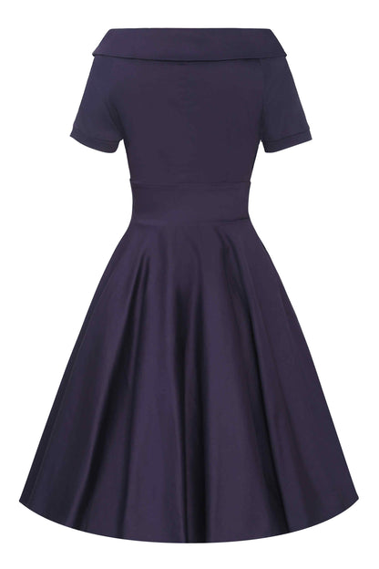 Darlene Navy Blue Roll Collar Circle Dress