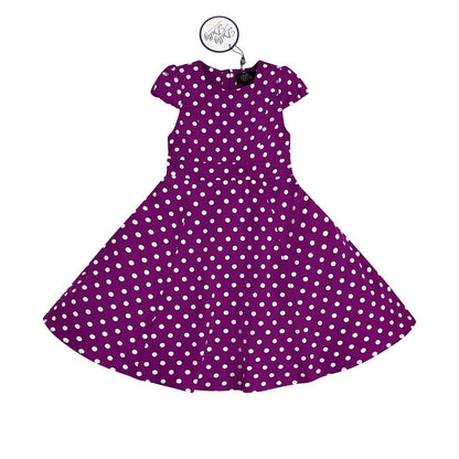 Claudia Vintage Inspired Children Dress in Purple with Off White Polka Dots