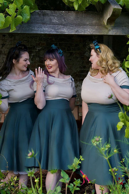 Darlene Retro Beige/Dark Green Swing Dress