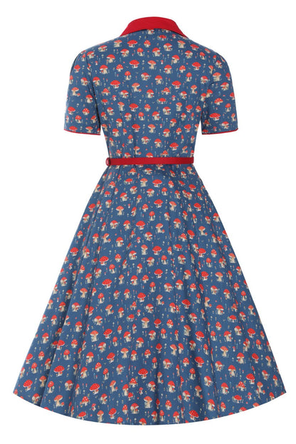 Penelope Red Mushroom Shirt Dress in Blue