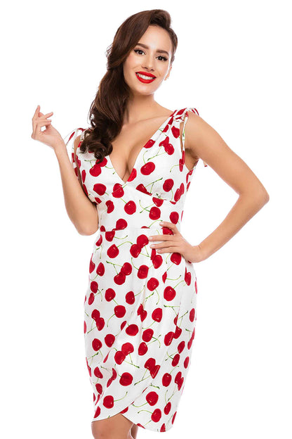 Marilyn White Cherry Wiggle Dress
