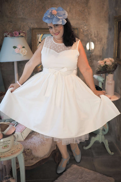 Elizabeth White Mesh Panel Bridal Swing Dress