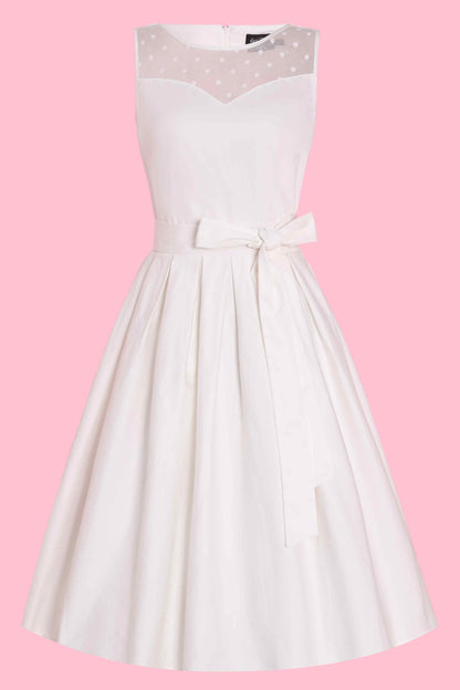 Elizabeth White Mesh Panel Bridal Swing Dress