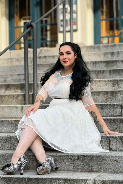 Madeline White Polka Dot Mesh Formal Dress