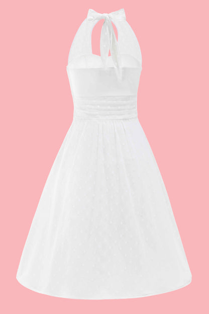 Dorothea White Polka Dot Mesh Halter Dress