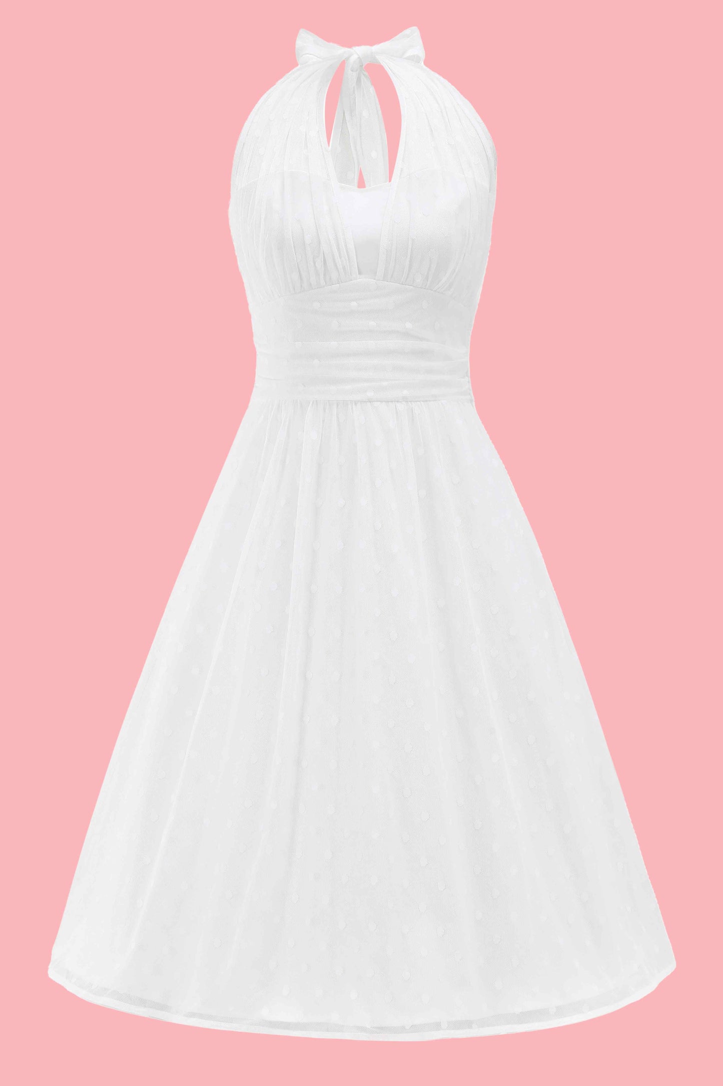 Dorothea White Polka Dot Mesh Halter Dress