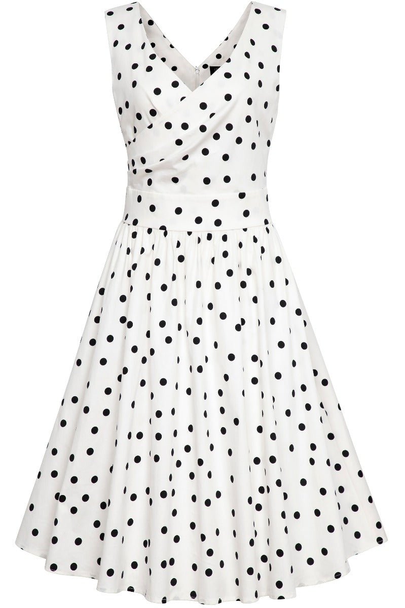 May Crossover Bust White Polka Dot Swing Dress