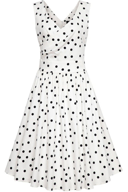 May Crossover Bust White Polka Dot Swing Dress