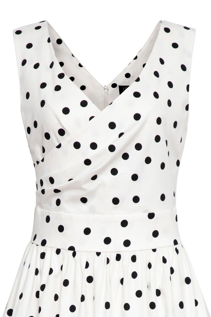 May Crossover Bust White Polka Dot Swing Dress