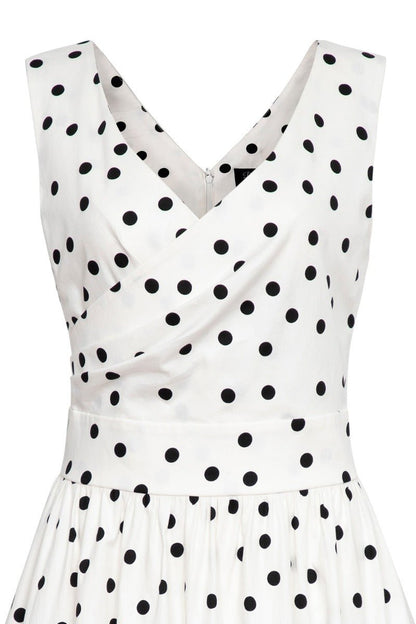 May Crossover Bust White Polka Dot Swing Dress