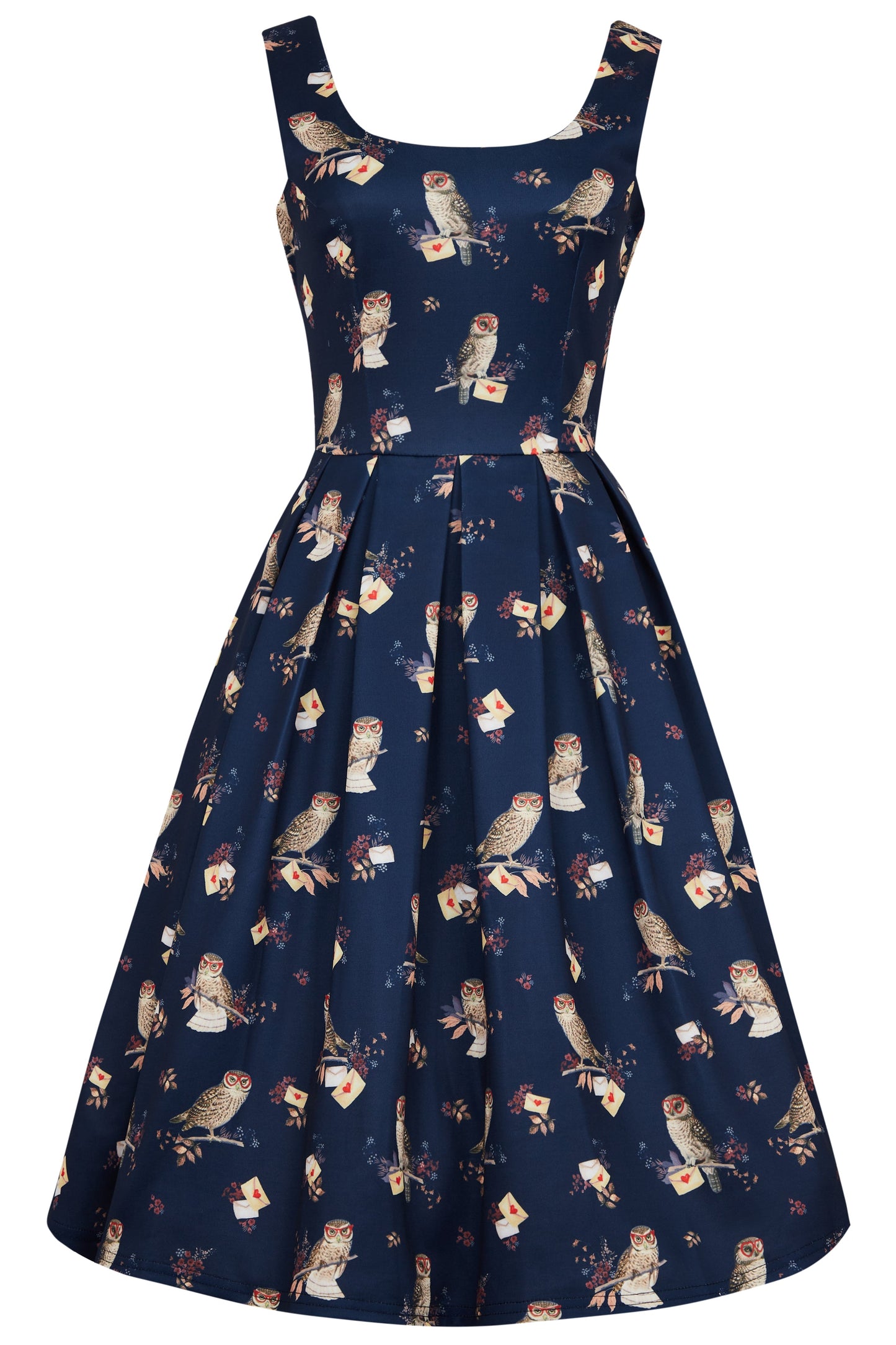 Amanda Owl & Letter Swing Dress in Dark Blue