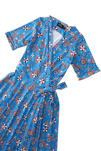 Matilda Wrap Dress In Blue Parasol Print