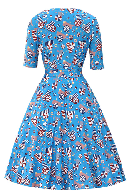 Matilda Wrap Dress In Blue Parasol Print