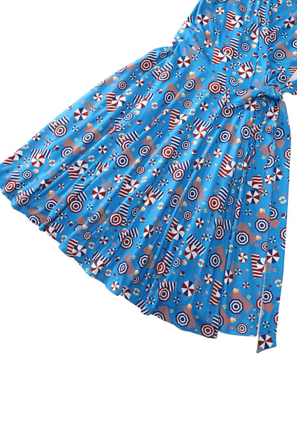 Matilda Wrap Dress In Blue Parasol Print