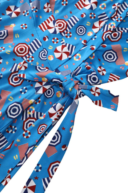 Matilda Wrap Dress In Blue Parasol Print