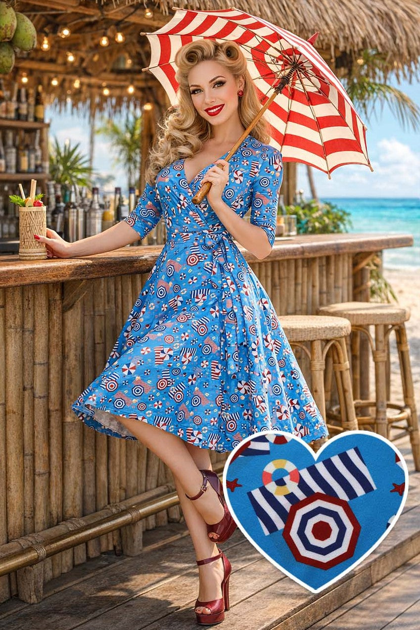 Matilda Wrap Dress In Blue Parasol Print