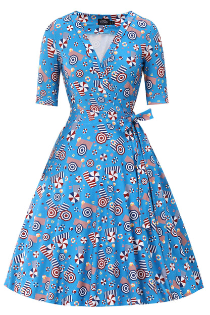 Matilda Wrap Dress In Blue Parasol Print