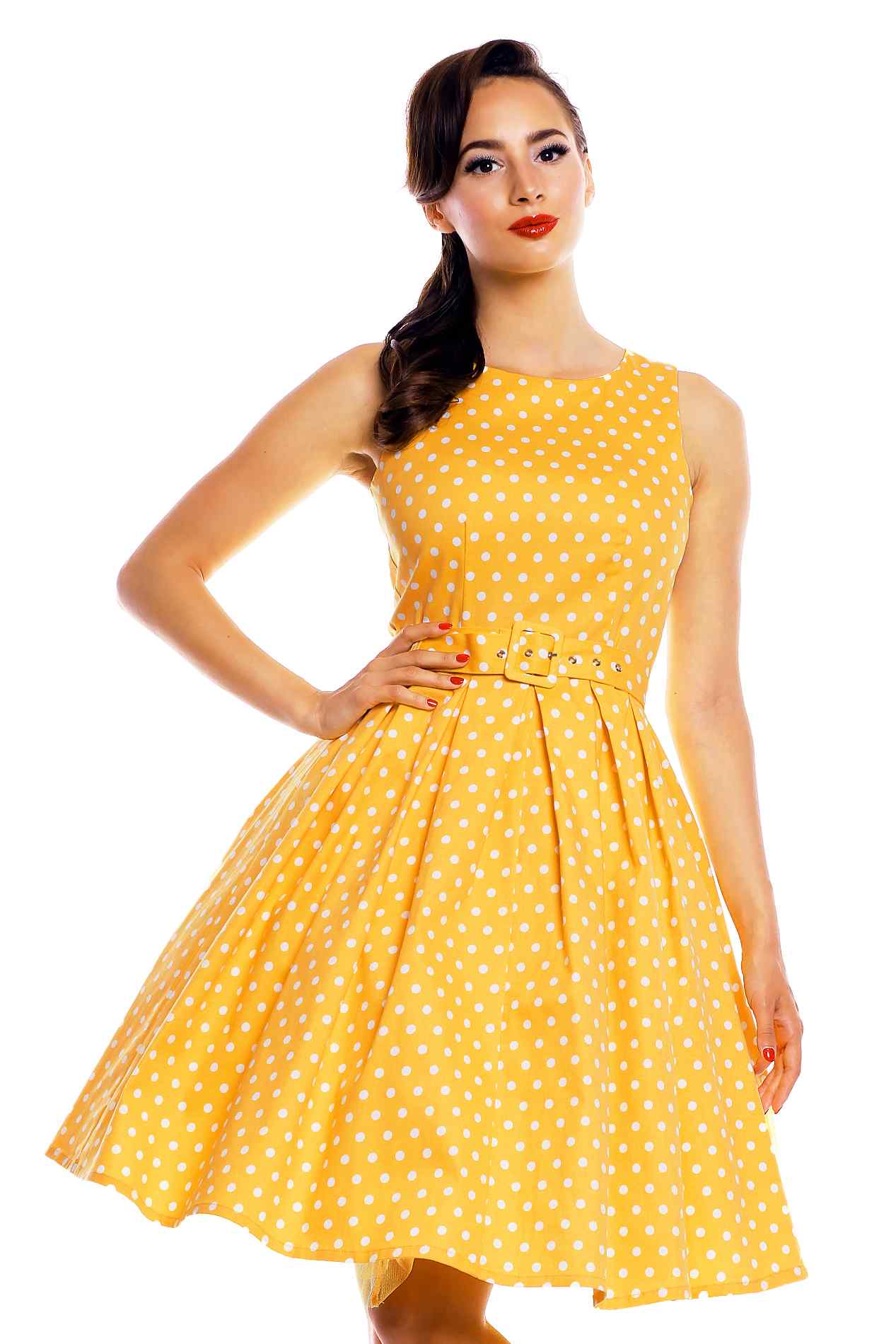 Lola Yellow Polka Dot Flared Dress