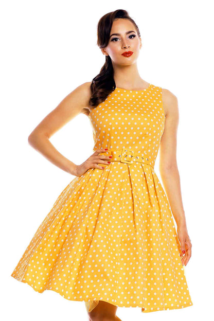 Lola Yellow Polka Dot Flared Dress