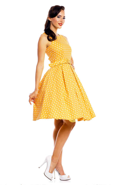 Lola Yellow Polka Dot Flared Dress